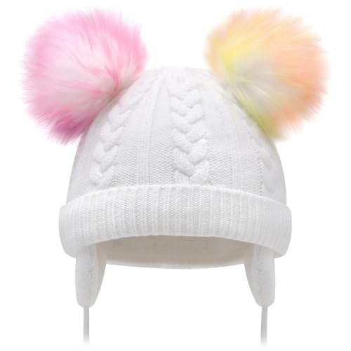 Duoyeree Toddler Winter Hat with Earflap Scarf Hood Thick Warm Kids Skull Cap for Baby Girls Boys