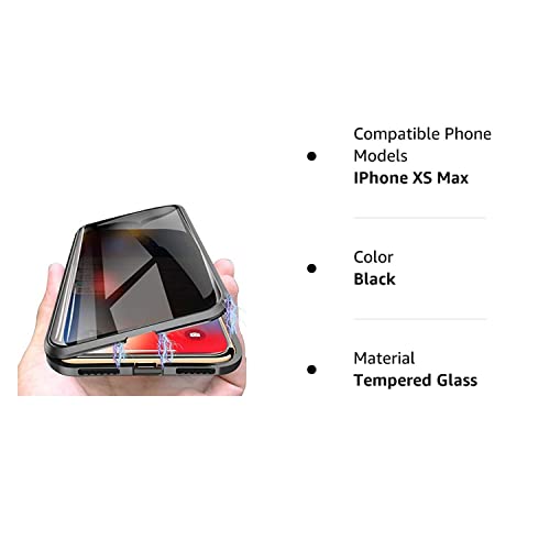 Privacy Magnetic Case For Iphone Xs Max, Anti Peeping Clear Double Sided Tempered Glass [Magnet Absorption Metal Bumper Frame] Thin 360 Full Protective Phone Case For Iphone Xs Max 6.5'' Black #TOP7