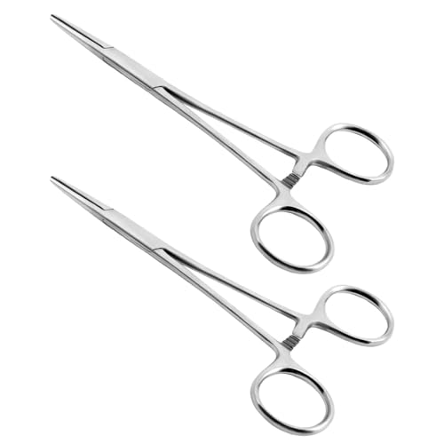 Ainiv 2 PCS Hemostat Straight Self-Locking Fishing Forceps Piercing, 5"