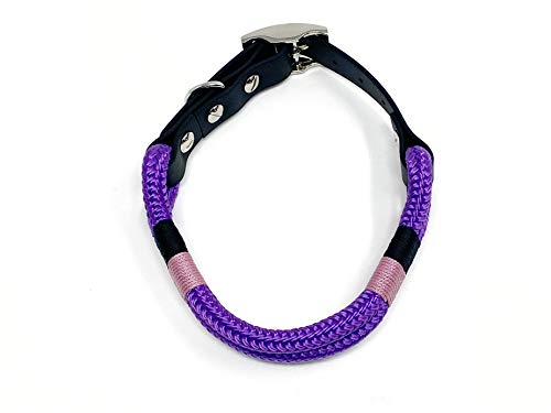 Wau-Effekt Tauhalsband für Hunde - 100% Handarbeit - Halsband - Halsung aus robustem Segeltau mit Biothaneverschluss (S, Lila - Dunkelblau Rosa)