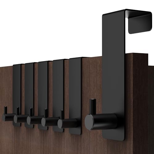 Menz Türhaken Schwarz - 6 Stück Edelstahl Türhaken zum Einhängen stabile Kleiderhaken Tür Haken zum Einhängen als flexible Türgarderobe Türhakenleiste