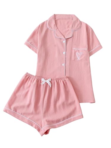 Image of Verdusa Pajamas For Women Set 2 Piece Summer Pajama Sets Cute Pjs Lounge Matching Button Shirt with Shorts