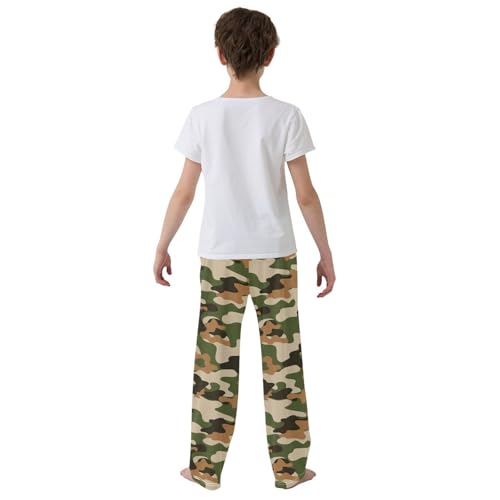 ZZXXB Brown Green Camouflage Boys Long Pants Soft Trousers Elastic Waist Kids Lounge Bottoms with Pockets S-XL3