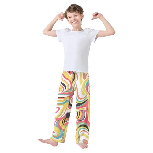 ZZXXB Candy Color Boys Long Pants Soft Trousers Elastic Waist Kids Lounge Bottoms with Pockets S-XL2