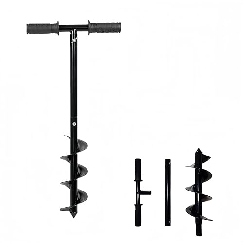 Tarière de poteau de clôture, perceuse manuelle de 10 x 60 cm avec poignée antidérapante, tarière réglable pour plantation de poteaux, plantation de bulbes, trou de parapluie, mélange d'engrais