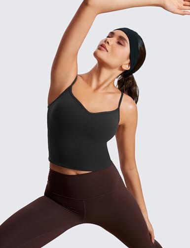 CRZ YOGA Butterluxe Womens Sweetheart Longline Sports Bra - Adjustable Thin Strap Workout Tank Tops Yoga Padded Camisole3