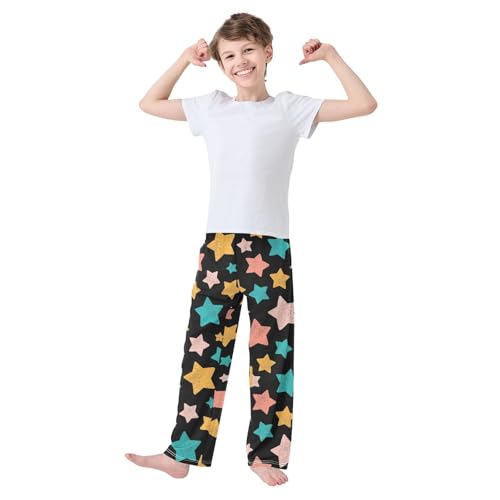 ZZXXB Colorful Star Print Boys Long Pants Soft Trousers Elastic Waist Kids Lounge Bottoms with Pockets S-XL2