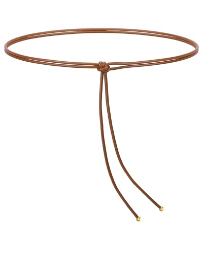 SANSTHS Rope Belts for Women Adjustable Waist Thin Belt for Dresses Coats and Pants with Golden Pendant Brown S