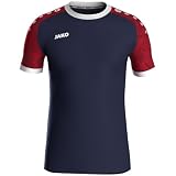 JAKO Iconic Trikot Kinder Navy, Chili Red, Gr. 152 - Nachhaltiges Sport Shirt Kurzarm aus 100% recyceltem Polyester, Feuchtigkeitstransportierend