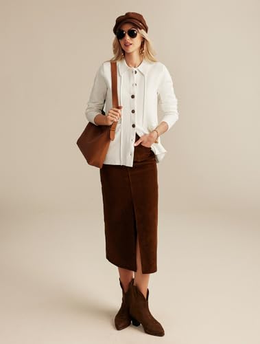 Grace Karin Women Casual Knit Tops Collared Button Up Knit Shacket Jackets With Pockets White M thumb #4