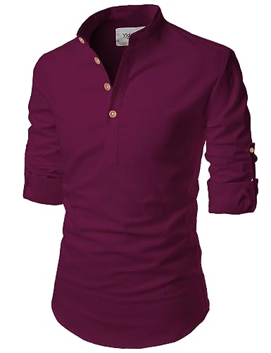 Image of Vida Loca Full Sleeve Mandarin Collor Cotton Casual Slim Fit Shirt for Men's