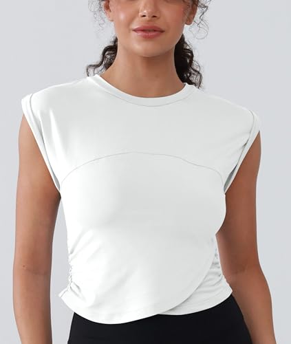 Women's Fitted Workout Tank Top​​ Lightweight Yoga Shirt with Waist Gathers - Running & Gym Crop Top2