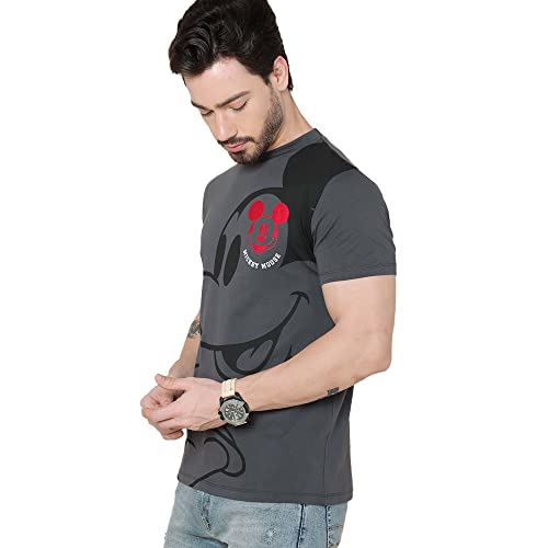 Image of Free Authority Mickey & Friends Printed Regular Fit Grey Cotton Men's T-Shirt