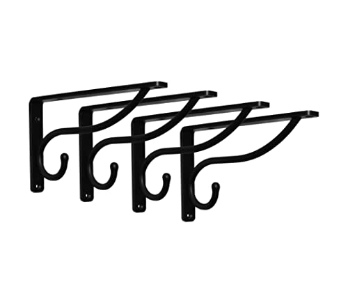 Balin Designs Black Hook Shelf Bracket For 10" And 12” Shelves - Hanging - Pack Of 4 - Heavy Duty Decorative Metal Shelf Brackets - Rustic Home Décor - L Brackets - Easy To Install - Hardware Included #TOP6