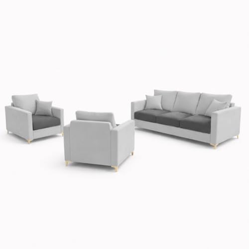 Image of Hayes Dual Tone Rich Velvet Suede 3+1+1 Seater Sofa Set | Golden Aesthetic Legs | Soft Touch Comfort Seating | 5 Person Seating | Modern Living Room Set (Dark Gray & Light Gray)