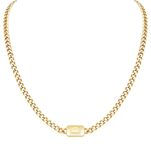 VNOX Silver/Gold/Black Initial Necklace for Men - A-Z Letter Necklaces Cuban Link Chain Pendant Neckless for Mens Womens Valentines Day Christmas Birthday Jewelry Gift D Gold