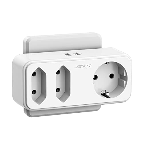 Steckdosenadapter,JSVER USB Steckdose 3-Fach Steckdosen (16A) und 2 USB Ladegerät...