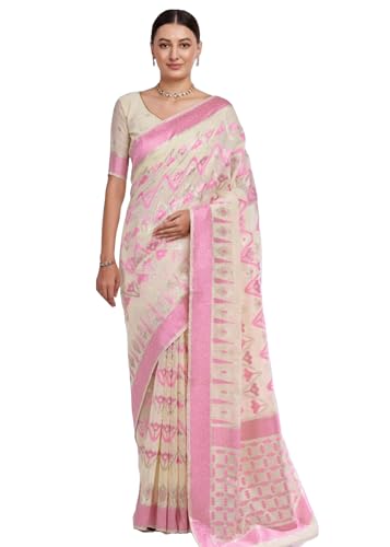 Sari en lin et soie jacquard 6.3m : Confort thermique et drapé impeccable