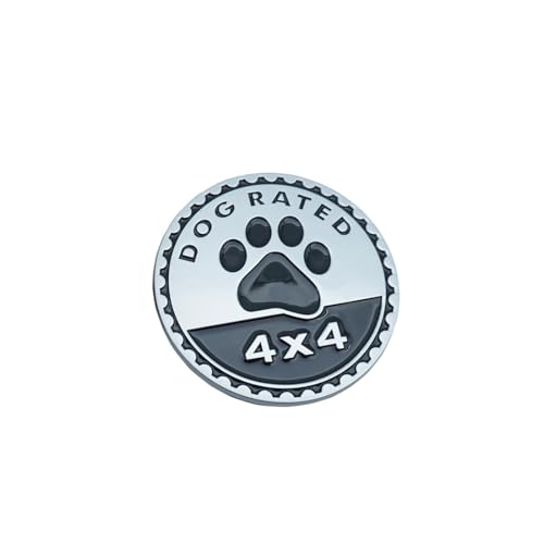 Image of 1x Metal Dog Rated 4x4 4 x 4 Round Emblem Automotive Badge 3D Car Badges Emblems Decals Stickers (Silver Black)