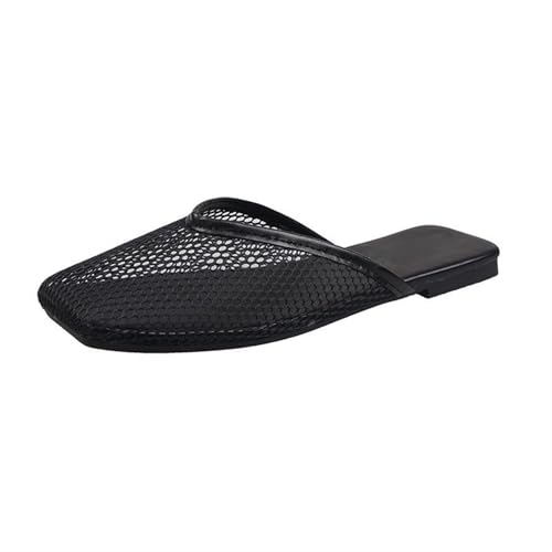 Women's Fashion Outdoor Mesh Breathable Comfort Square Toe Flat Non-slip Slippers Casual Flat Slippers For Women