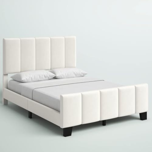 Image of upholstered beds | Bed King Size | Bed Without Storage | Wooden Platform Bed | Platform Bed King Size | Mattress not Included | Finish Color:- Ivory