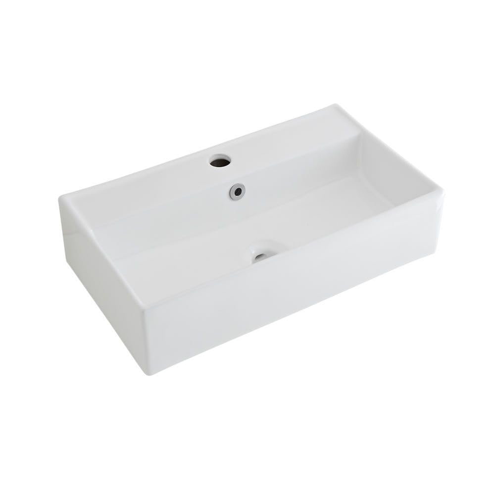 Milano Brushed Nickel Overflow Dalton White Countertop Wall Hung Bathroom Basin Sink Nickel Overflow Ring - 550Mm X 310Mm