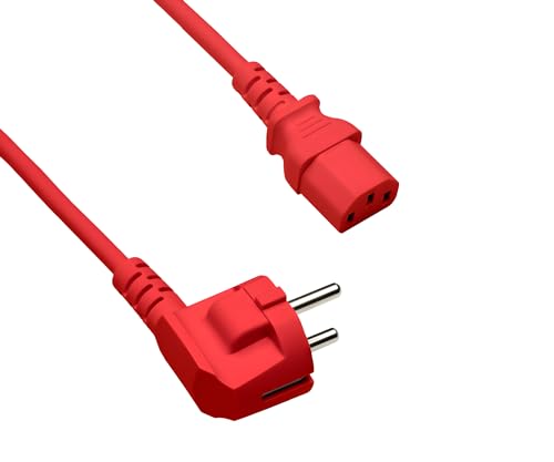 DINIC Stromkabel Netzkabel CEE 7/7 Schutzkontaktstecker auf C13, VDE, (3,00m, rot)