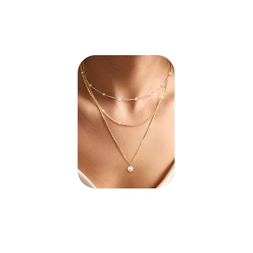 Chriscoco 3Pcs Halskette Damen Gold Layering Kette Gold Wasserfest 14K Vergoldete Ketten Set Goldkette mit Anhänger Perlenkette Damen CZ Herz Kreuz Kette Damen Schmuck Damen Gold-Mit Schmuckschatulle