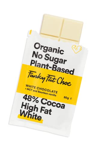 Funky Fat Foods Zuckerfreie, Vegane, Weiße Bio-Schokolade mit Bourbon Vanille 10 Riegel