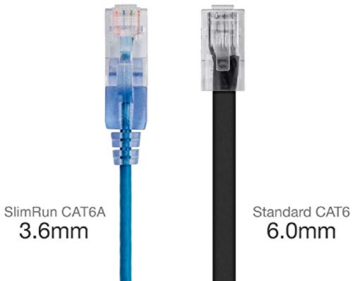 Monoprice - 115150 Slimrun Cat6A Ethernet Patch Cable - Snagless Rj45 Utp Pure Bare Copper Wire 10G 30Awg 1Ft Blue 10-Pack #TOP2