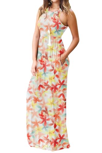 Image of DEARCASE Women's Sleeveless Summer Maxi Dress with Pockets,Beach,Vacation