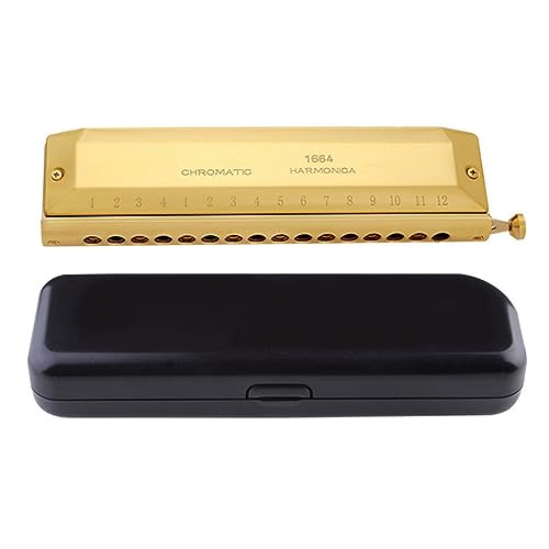 初心者や大人に適したボックス付きのゴールド16穴64音クロマチックハーモニカ楽器