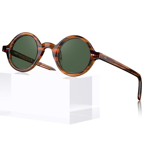 Image of CARFIA Retro Acetate Small Face Polarized Sunglasses for Men Cool Classic Round Sun Glasses CA2501