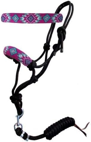 Showman Pink Navajo Beaded Nose Cowboy Knot Rope Halter w/ 7' Lead