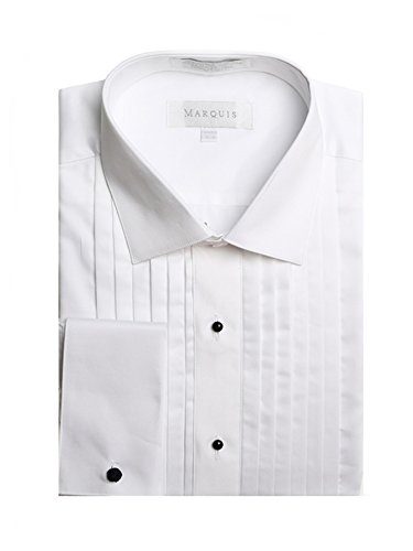 Marquis Men's White French Cuff Spread Collar 1/2 Inch Pleats Tuxedo Shirt