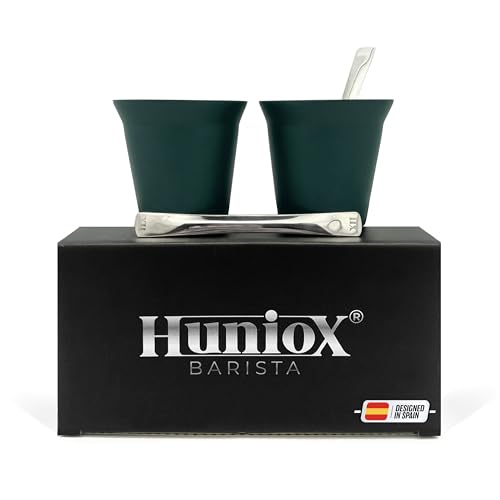 Huniox® 2 X 80 Ml | Taza Espresso – Tazas De Cafe Expresso – Vaso Termico Cafe Pequeño – Vasos Para Cafe – Juego De Cafe – Espresso Cup | Incluye 2 Cucharillas De Diseño (Emerald, 80 Ml)