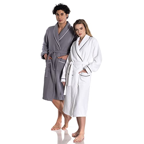 East'N Blue Waffle-Terry Knit Bathrobe Shawl Collar Turkish Cotton Unisex Spa Robe