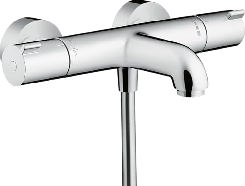 hansgrohe Ecostat - Wannenthermostat Aufputz, Wannenarmatur mit Sicherheitssperre (SafetyStop) bei 40° C, rundes Thermostat für die Badewanne, Mischbatterie für 2 Verbraucher, Chrom, 13201000