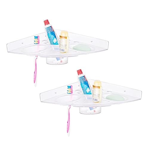 Supreme Bazaar Plastic Unbreakable Soap Dish Tooth Brush Paste Holder Home Acrylic Bathroom Faucets Accessories 5 in 1 Plastic Wall Shelf (Pack of 2)