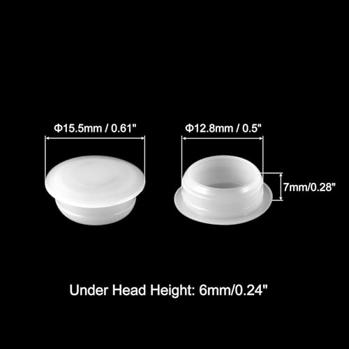 Image of uxcell Screw Hole Plugs, 12.8mm(1 /2 inch) Dia PP Snap in Shelf Button Flush Type Caps for Furniture Cabinet Cupboard, White 60 Pcs