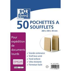 OXFORD Paquet de 50 pochettes kraft arme blond auto-adhesives 120g format 24 260x330 … soufflets de 30 mm