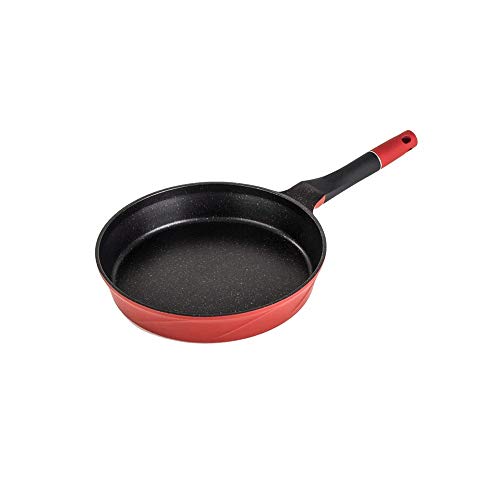 BeiMi Padella, padella antiaderente professionale in acciaio inossidabile, pentola in pietra di riso, frittelle domestiche, uovo fritto, pancake, fornello a gas senza fumo a doppio uso (colore: rosso)