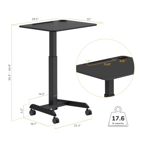 Image of Mount-It! Laptop Cart Rolling Desk Adjustable Height with 28.5 inch x 22 inch Tabletop, Ergonomic Sit-Stand Workstation on Wheels Portable for Home Office, Dorm, Classroom, Black