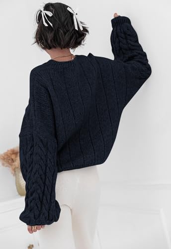 Image of PRETTYGARDEN Womens Sweaters Spring 2026 Cable Knit Long Sleeve Crewneck Oversized Sweater Chunky Pullover Loose Outfits