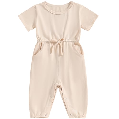 Image of Mubineo Toddler Baby Girl Boy Summer Fall Clothes Basic Plain Romper Jumpsuit Short Sleeve Rompers Cute Newborn Outfits