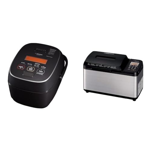 Zojirushi NW-JEC10BA Pressure Induction Heating (IH) Rice Cooker & Warmer, 5.5-Cup, Made in Japan & BB-PDC20BA Home Bakery Virtuoso Plus Breadmaker, 2 lb. loaf of bread, Stainless Steel/Black