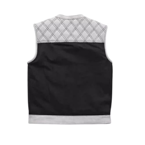 MEN'S BLACK & WHITE LEATHER DENIM VEST – USA FLAG INNER LINING, CONCEALED CARRY BIKER WAISTCOAT2