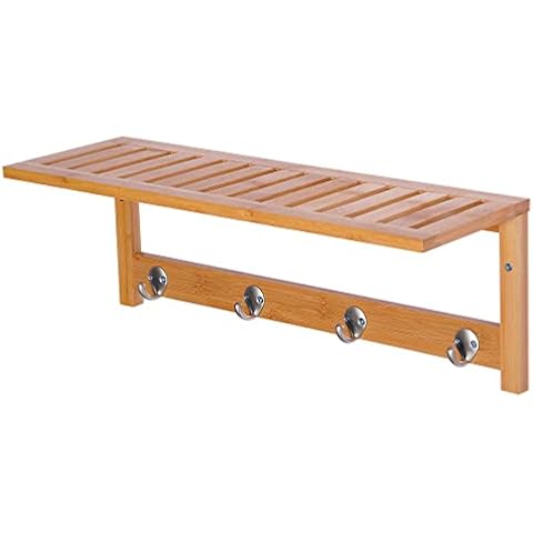 HOMCOM Perchero de Pared de Bambú Estante Toallero 4 Ganchos Cover