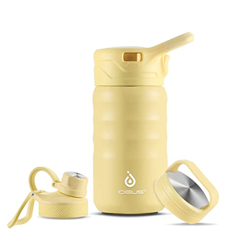 IDEUS Insulated Water Bottle 360ml/12oz, Stainless Steel Water Bottle for School Insulated Bottles with Straws Leakproof