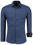 JEEL Herren-Hemd Langarm - Slim-Fit - Business Freizeit Hochzeit - Bügelleicht - Marine XXL